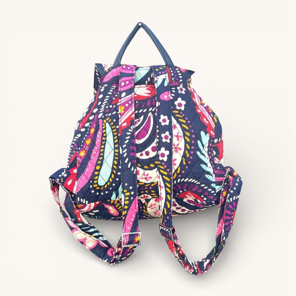 Vera Bradley Paisley Quilted Backpack Purple Pink blue Drawstring & Snap Closure - Picture 3 of 11